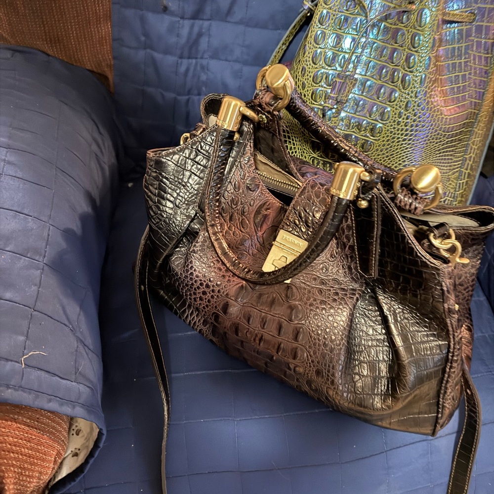 Brahmin Elegant Black and Brown Embossed Shoulder Bag